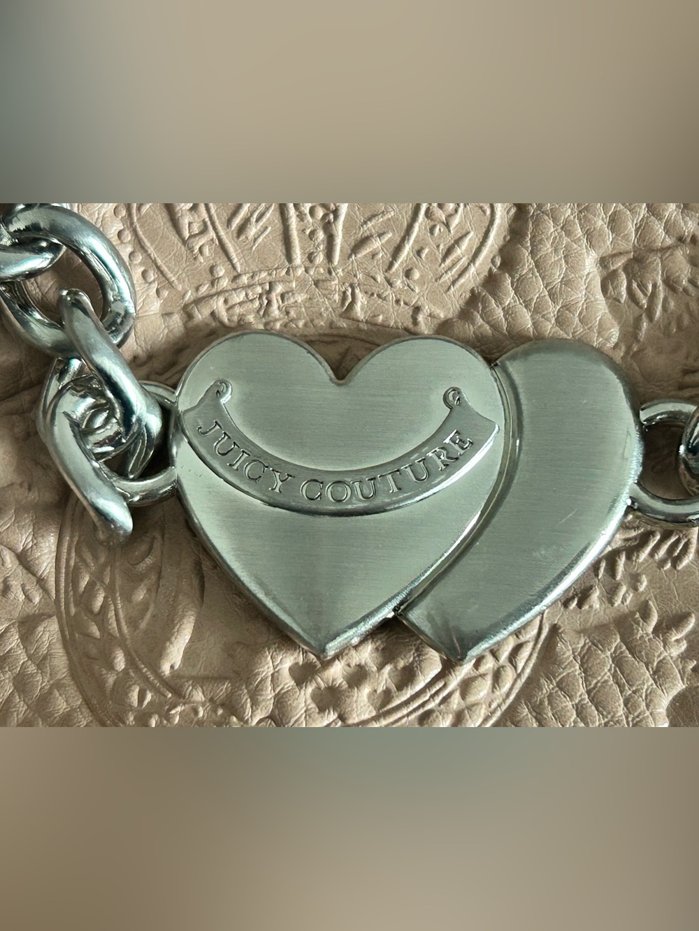 Juicy Couture Blush Pink Embossed Crest Heart Chain Shoulder Crossbody Bag - Picture 6 of 13